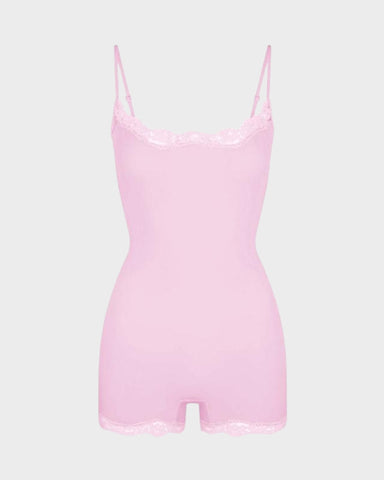 Lace-Trim Sculpting Playsuit in Solid & Animal Prints