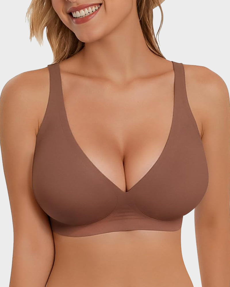 Seamless Deep V Push-Up Wireless Bra Coffee