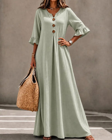 Boho Aesthetic Solid V-Neck A-Line Maxi Dress