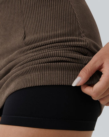 High-Waist 2-in-1 Corduroy A-Line Mini Skirt