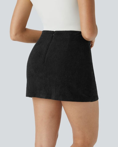 High-Waist 2-in-1 Corduroy A-Line Mini Skirt