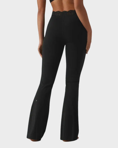 V-Waist Lace Flare Leggings with Pockets