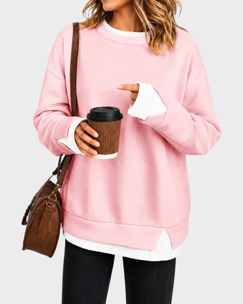 Faux-Layered Oversized Crewneck Sweatshirt