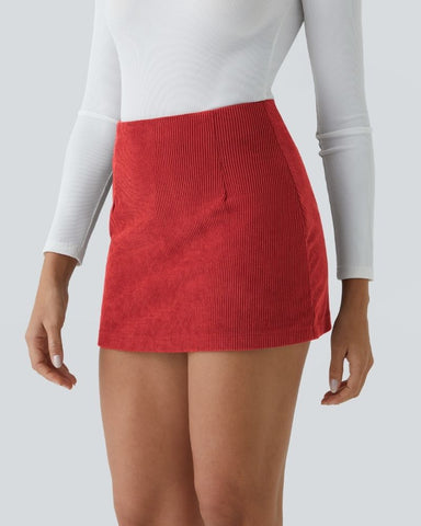High-Waist 2-in-1 Corduroy A-Line Mini Skirt