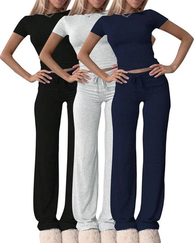 Women's Plain Shortsleeve Top & Drawstring Pants Loungewear Set
