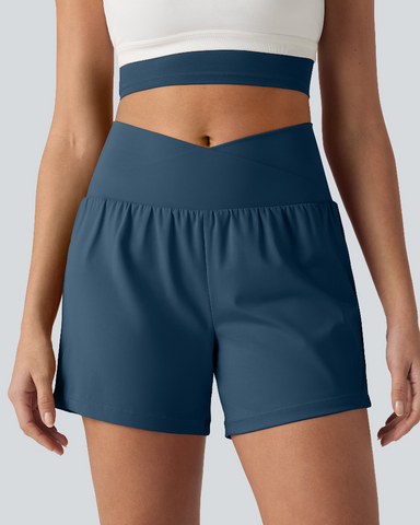 High-Waisted Yoga Shorts Set with Pockets