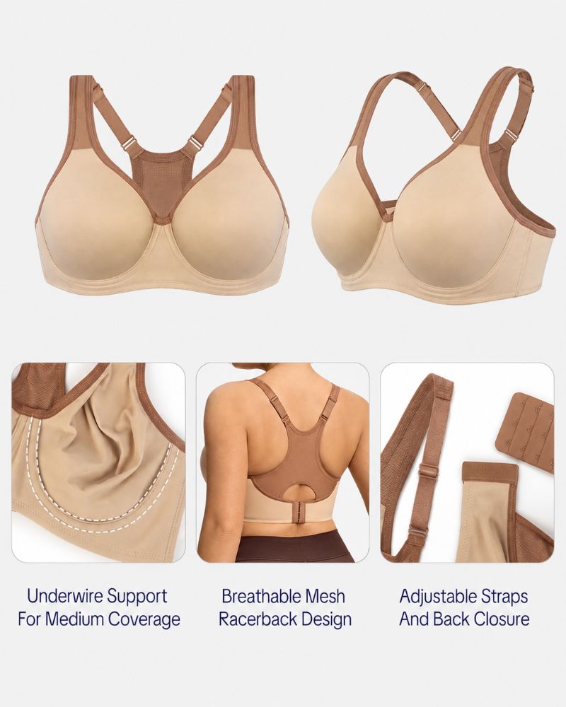 Full Coverage Sports Bra Non Padded Unlined Soft Support Wide Strap Underwire Bra