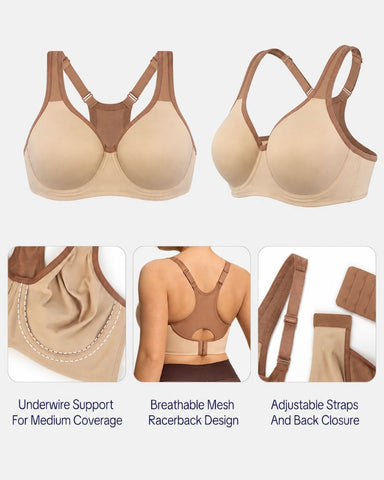 Full Coverage Sports Bra Non Padded Unlined Soft Support Wide Strap Underwire Bra