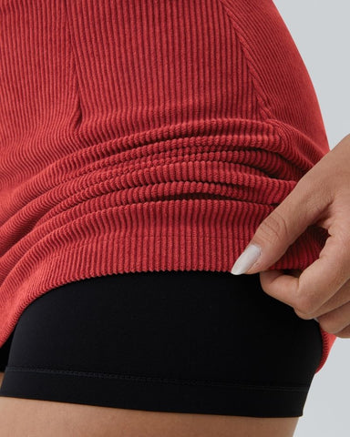 High-Waist 2-in-1 Corduroy A-Line Mini Skirt