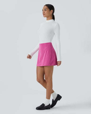 High-Waist 2-in-1 Corduroy A-Line Mini Skirt