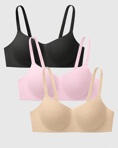 3-Pack Wireless Square-Neck Balconette Bras