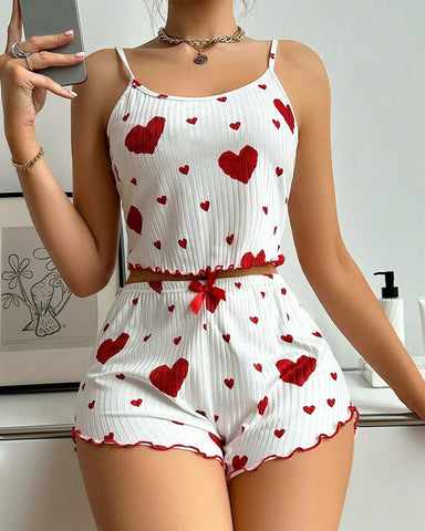 Women's Strawberry Print Camisole And Shorts Pajama Set