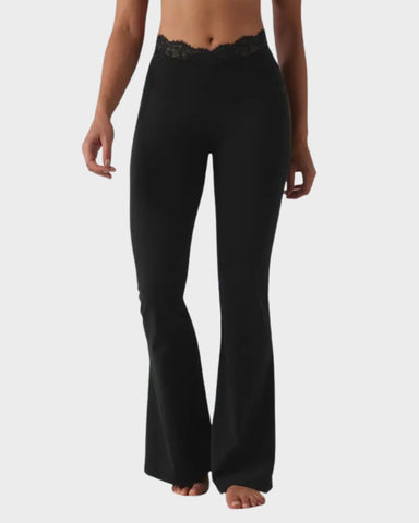 V-Waist Lace Flare Leggings with Pockets