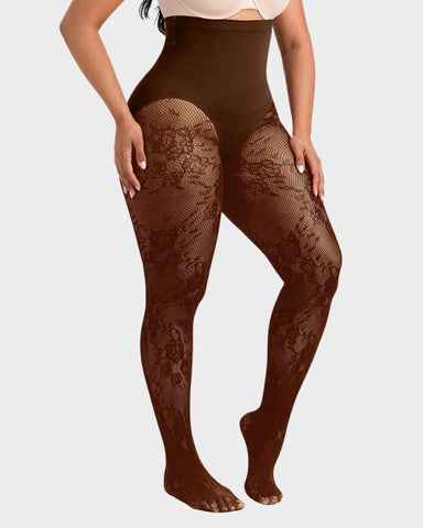 High-Waist Floral Lace Light Control Shaping Tights