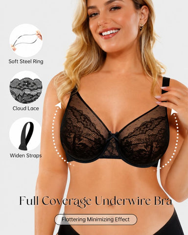 Floral Lace Unlined Full-Coverage Underwire Bra