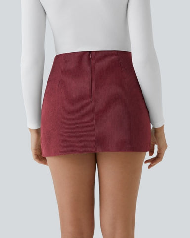 High-Waist 2-in-1 Corduroy A-Line Mini Skirt