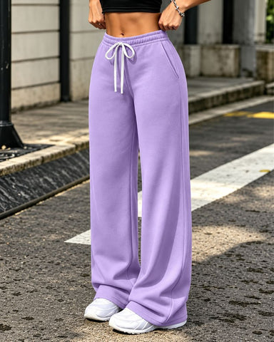 Fleece-Lined Wide-Leg Drawstring Pants