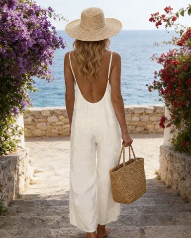 Strappy Backless Wide-Leg Jumpsuit With Pockets