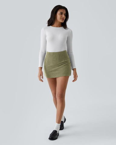 High-Waist 2-in-1 Corduroy A-Line Mini Skirt