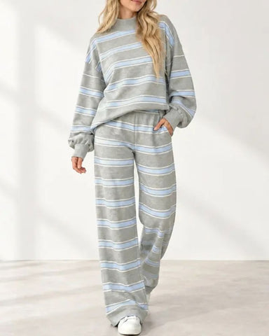 Striped Oversized Pullover & Wide-Leg Pants Set