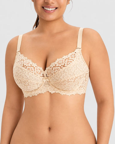 Plus Size Full-Coverage Unlined Lace Support Bra