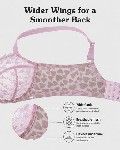 Leopard Heart Lace Plus Size Minimizer Bra