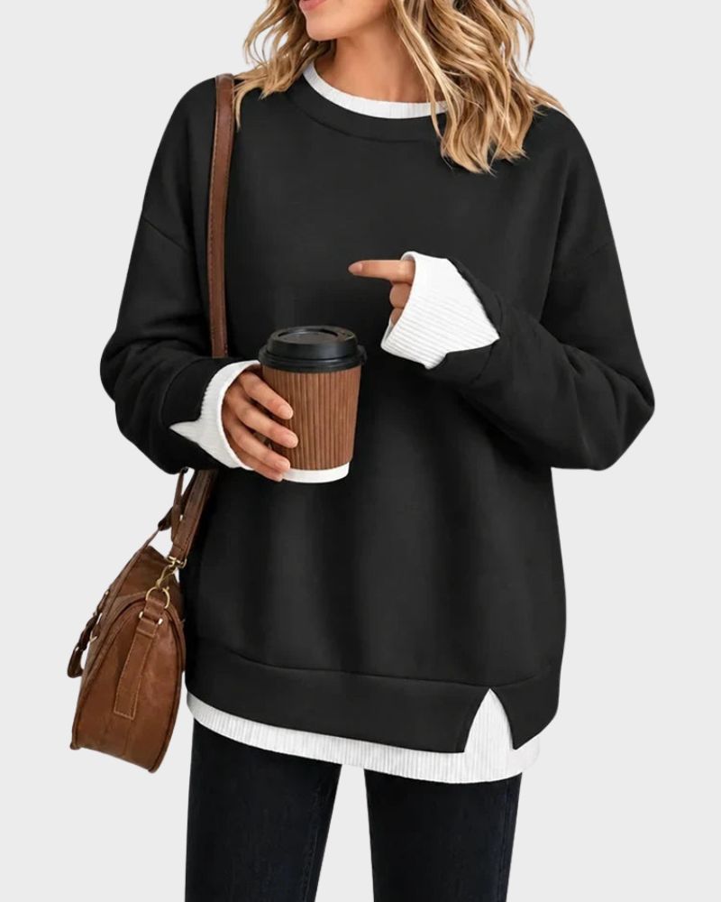 Faux-Layered Oversized Crewneck Sweatshirt