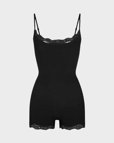 Lace-Trim Sculpting Playsuit in Solid & Animal Prints