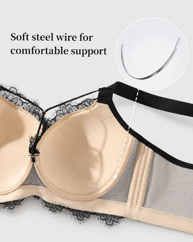 Deep-V Lace Full-Coverage Push-Up Bra