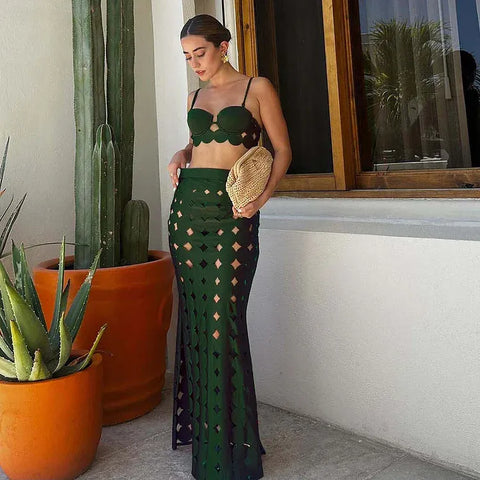 Laser Cutting Circularity Bikini Swimsuit and Split Skirt