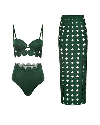 Laser Cutting Circularity Bikini Swimsuit and Split Skirt