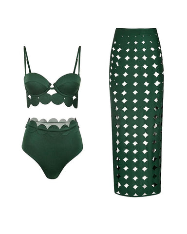 Laser Cutting Circularity Bikini Swimsuit and Split Skirt
