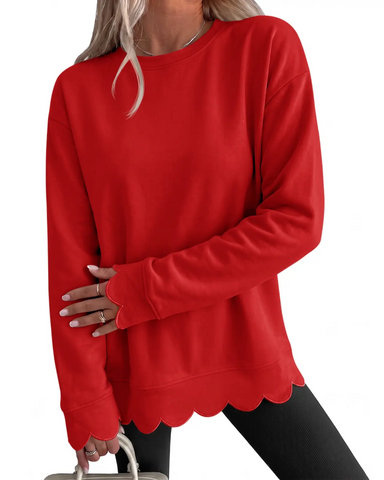 Scallop Hem Oversized Crewneck Sweatshirt