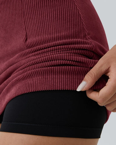 High-Waist 2-in-1 Corduroy A-Line Mini Skirt