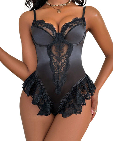 Sexy White Floral Lace Jumpsuit with Ruffles – Slimming & Comfortable