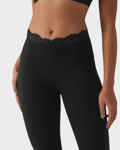 V-Waist Lace Flare Leggings with Pockets