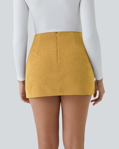 High-Waist 2-in-1 Corduroy A-Line Mini Skirt