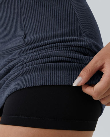 High-Waist 2-in-1 Corduroy A-Line Mini Skirt