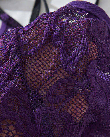 Sexy Purple Lace Lingerie Set – Halter Neck See-Through Design