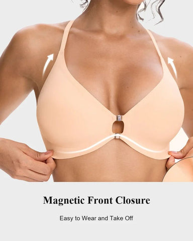 Front Closure Wireless Plunge Lace Racerback Bra