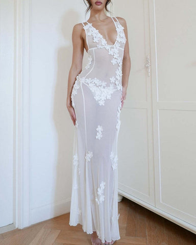 Summer Beach Vacation Maxi Dress – 3D Floral Backless Sexy Dress