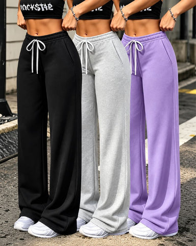 Fleece-Lined Wide-Leg Drawstring Pants