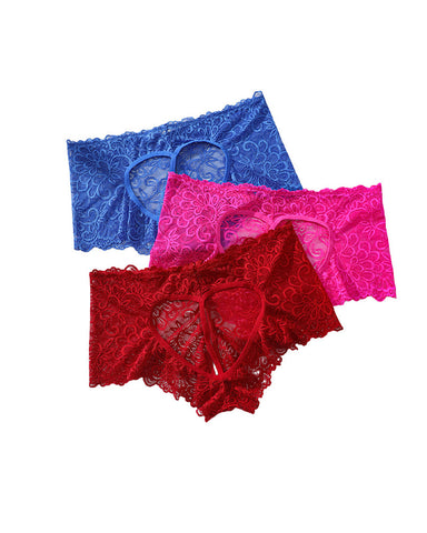 4-Pack Women’s Mid-Waist Lace Underwear with Heart-Shaped Hollow Jacquard Design