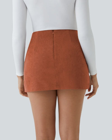 High-Waist 2-in-1 Corduroy A-Line Mini Skirt