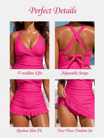 Retro 2-Piece Tankini Flattering Swimdress
