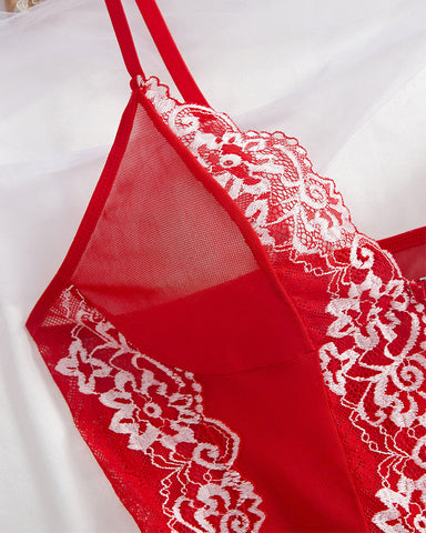 Sexy Semi-Transparent Mesh Nightgown with Front Buttons & Lace Suspender