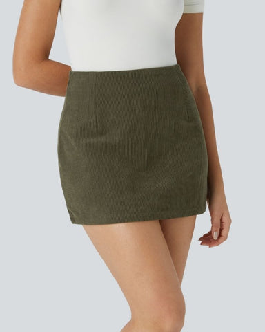 High-Waist 2-in-1 Corduroy A-Line Mini Skirt