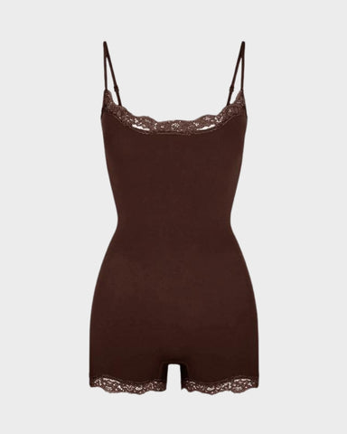 Lace-Trim Sculpting Playsuit in Solid & Animal Prints