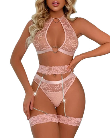 Women's Solid Color Floral Lace Sexy Lingerie Set
