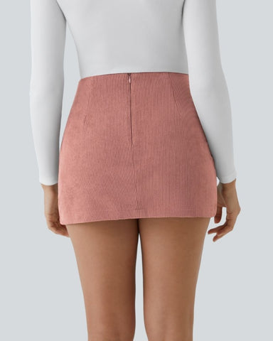 High-Waist 2-in-1 Corduroy A-Line Mini Skirt